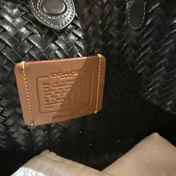 Coach Woven Leather Swing Tote Carryall Shoulder CBF83 Black - Picture 7 of 16